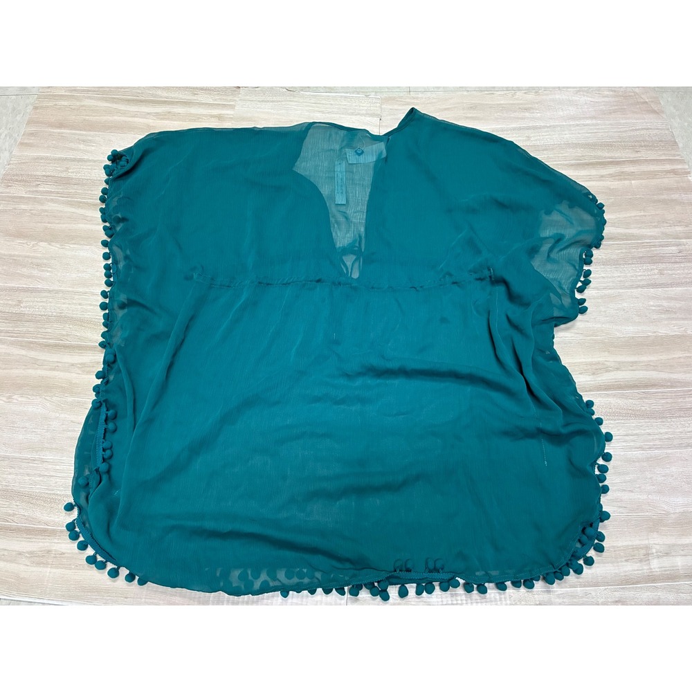 Bleu Rod Beattie Tropic Thunder Teal Pom Pom Kaftan Swim Cover Up Womens Large - Picture 4 of 4